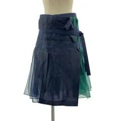 sacai / サカイ | アシンメトリー アジャスター オーガンジー プリーツ スカート | 1 | ネイビー/グリーン | レディース