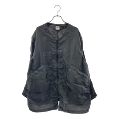 POST O'ALLS / ポストオーバーオールズ | crinkle nylon taffeta / ナイロン ドローストリング ノーカラー ジャケット | L | チャコールグレー系 | メンズ