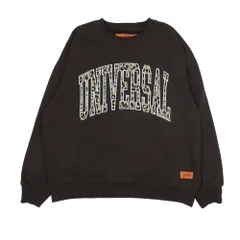 美品 UNIVERSAL OVERALL ユニバーサルオーバーオール ロゴ 刺繍 スウェット トレーナー ラウンドネック プルオーバー トップス M 茶 メンズ 古着 中古 USED