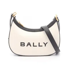 バリー BALLY ショルダーバッグ オフホワイト/ブラック キャンバス レザー ショルダーバッグ レディース Used A