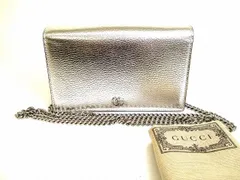 グッチ GUCCI ダブルG レザー チェーンウォレット シルバー金具 ショルダーバッグ ポーチ 斜めかけ 【新品同様】