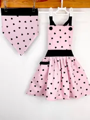 ドット柄が可愛いピンクのハンドメイド子供エプロンと三角巾のセット