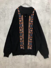 antiqua アンティカ エスニック柄 ニット ポロシャツ sizeF/黒 ■■ メンズ