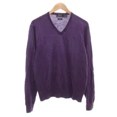 ポロ ラルフローレン POLO RALPH LAUREN ニット セーター L 長袖 Vネック ロゴ刺繍 メリノウール 紫 パープル /AE ☆AA★