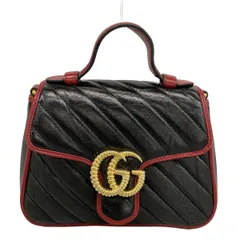 GUCCI(グッチ) ハンドバッグ GGマーモント ミニトップハンドルバッグ 583571 黒×レッド レザー