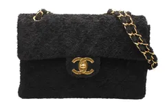 極美品 CHANEL シャネル デカマトラッセ34 Sフラップ Wチェーンショルダーバッグ 3番台 ココマーク パイル ブラック ゴールド金具 中古 4b012262