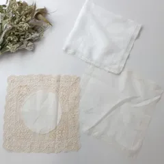 ◯ アンティーク 3点セット レース ハンカチーフ 刺繍 (78K＋8572)26H☆