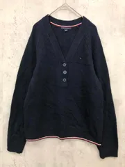 TOMMY HILFIGER トミーヒルフィガー Vネック ボタンデザイン ラグラン ニット セーター sizeS/P/紺 ◇■ レディース