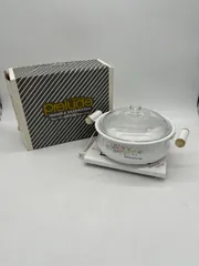 中央産業　prelude プレリュード　WARMER & SAUCE POT 23cm ウォーマー&両手鍋 23cm　ホーロー製　両手鍋　ホーロー鍋　ホーロー　ガラス蓋　ガラス　電気保温プレート　保温プレート　プレート　保温　花柄　昭和レトロ　昭和　レトロ