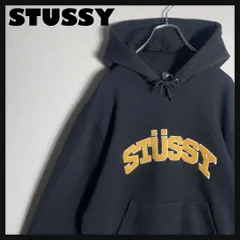 【美品】STUSSY プルオーバーパーカー アーチロゴ パイル 黒 L