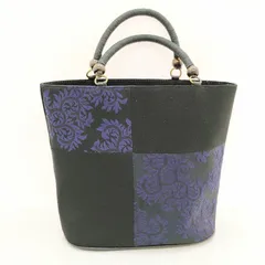 和装用 ハンドバッグ 黒 紫 和柄 着物 バッグ 木玉ハンドル