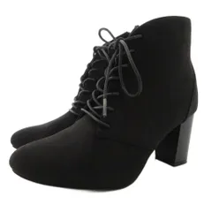 テチチ Te chichi ショートブーツ ヒール レースアップ サイドジップ L スエード 黒 ブラック /GV