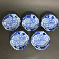 有田焼 其泉窯 藍染花地紋 八角皿 ５枚セット　賞美堂