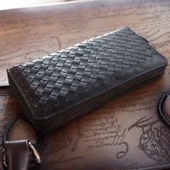 長財布 メンズ 財布 小銭入れ 黒 編み込みデザイン ブラック 大容量