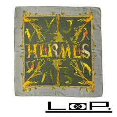 エルメス ■美品■ カレ90 スカーフ ファッション 動物モチーフ カシミヤ シルク グレー 箱 【541483】12