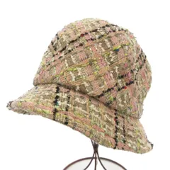 ミサ ハラダ misa harada ツイードクロシェハット バケットハット 帽子 花モチーフ チェック ピンク /GV