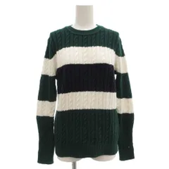 トミーヒルフィガー TOMMY HILFIGER コットンニット セーター 長袖 ケーブル編み L ボーダー 緑 グリーン 白 ホワイト /GV