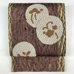 たんす屋 リユース帯 帯 （中古）袋帯 金茶色 紫色 カジュアル 六通 金糸 銀糸 抽象柄 絹 洗い済 7650003222614