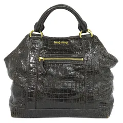本物 ミュウミュウ MIU MIU クロコダイル型押し パテント レザー トートバッグ ハンドバッグ ブラウン バッグ 中古・