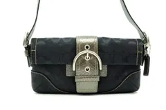 コーチ ワンショルダー ハンドバッグ 8K38 シグネチャー シルバー金具 型押しパイソン キャンバス レザー 黒 ブラック COACH 4875h