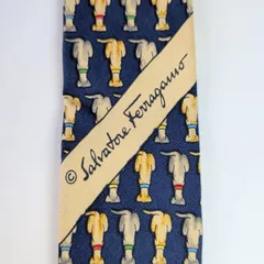 ネクタイ　Ferragamo　フェラガモ　犬　ネイビー