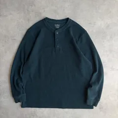 L.L.Bean/サーマルロンT/ヘンリーネック/ワッフル生地/ハーフボタン/メランジ/杢/ロゴ刻印ボタン/グリーンネイビー/jmaple