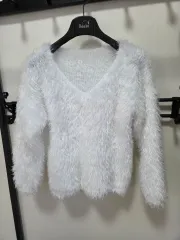 Free 白 ファー ニット Vネック