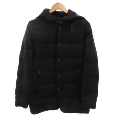 ナノユニバース nano universe 西川ダウン ダウンジャケット ブルゾン カシミヤ混 S 紺 ネイビー ストライプ柄 フード NUC82DWW010TS /FF