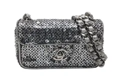 CHANEL シャネル ミニミニマトラッセ14 Sフラップ Sチェーンショルダーバッグ 11番台 ココマーク スパンコール シルバー 美品 中古 4b012253