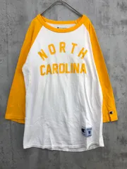 Champion チャンピオン NORTH CAROLINA ロゴ プリント ラグラン カットソー sizeM/白×黄 ■◇ メンズ