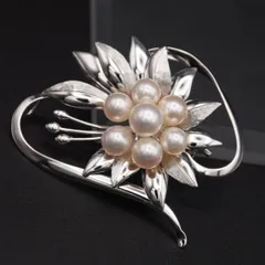 M188 本真珠 6.1-7.6mm7珠 パール SILVER刻印 ブローチ フラワー デザイン シルバー コサージュ 6月誕生石