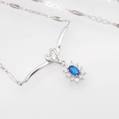 M072 ブルースピネル ダイヤモンド風 S925刻印 ネックレス デザイン シルバー 8月誕生石