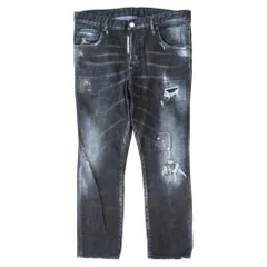 美品 19AW DSQUARED2 ディースクエアード スケーター ジーンズ デニム パンツ ストレッチ ボタンフライ サイズ50 黒 ブラック メンズ 古着 中古 USED