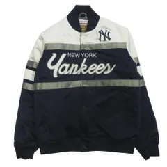 美品 mitchell&ness ミッチェルアンドネス NY ヤンキース スタジャン ジャケット ブルゾン ロゴ 野球 中綿 M ネイビー×マルチ メンズ 古着 中古 USED
