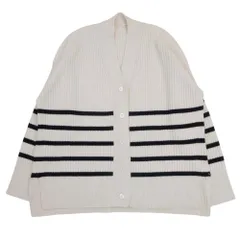 良品 21aw IENA イエナ ニュアンスリブ カーディガン ニット セーター 羽織 Vネック 長袖 ボーダー ナチュラル オフ白×紺 レディース 古着 中古 USED