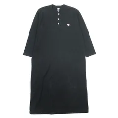 美品 DANTON ダントン ヘンリーネック Tシャツワンピース 長袖 ロゴワッペン ヘビーウェイト カットソードレス 36 黒 ブラック レディース 古着 中古 USED