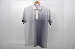 中古 メンズ プーマ PUMA 半袖ポロシャツ M グレー ストレッチ ストライプ