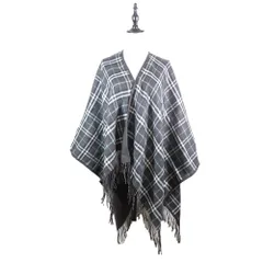 未使用 BURBERRY バーバリー ダニエル・リー リバーシブル チェック ウール ケープ ポンチョ 大判 ストール マフラー フリンジ ブラック レディース 古着 中古 USED