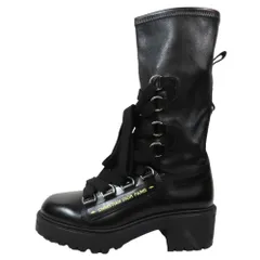 未使用 21aw Christian Dior クリスチャンディオール レザー ブーツ レースアップ ロゴプリント シューズ 37 ブラック レディース 古着 中古 USED