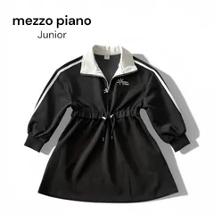 mezzo piano junior  メゾピアノジュニア ハーフジップサイドラインワンピース スポーティー  長袖 S 140 ブラック ホワイト ★M273