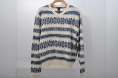 中古 メンズ ゾーイ ZOY ニット 2(L) 白×青 ホワイト×ブルー 長袖Vネックセーター ボーダー
