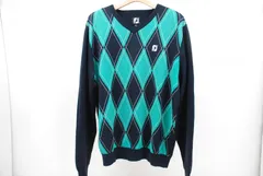 中古 メンズ フットジョイ FootJoy ニット XL 紺×緑×白  長袖Vネックセーター アーガイル