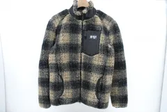 中古 メンズ アドミラルゴルフ Admiral Golf ジャケット M ベージュ×黒 チェック ダブルジップ ボア アウター 防寒