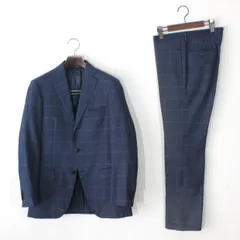 80【美品】ザ スーツカンパニー スーツ Y6 メンズ スリム体 L 175cm 8Drop ウエスト78cm 青 イタリア製カノニコ生地使用 春夏