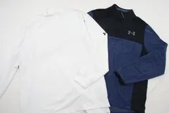 中古 メンズ アンダーアーマー UNDER ARMOUR 長袖シャツ S 紺×白 ネイビー×ホワイト ハイネック 2枚セット
