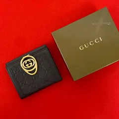 ほぼ未使用 箱付き GUCCI グッチ シマ GG ロゴ 金具 刻印 レザー 本革 二つ折り 財布 ミニ ウォレット コインケース ブラウン 39663
