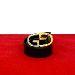 極 美品 希少品 GUCCI グッチ ヴィンテージ GG ロゴ バックル ベルト レザー GP レディース ブラック ゴールド シルバー 68998
