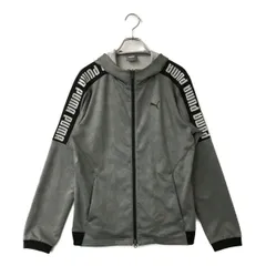 中古 メンズ プーマ PUMA パーカー M グレー 長袖ダブルジップ ジャージ素材 ロゴ総柄