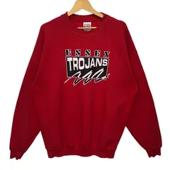 90's vintage 90年代 ヴィンテージ SANTEE sweats ESSEX TROJANS カレッジプリント スポーツ チーム スウェット トレーナー 長袖 フロントプリント オーバーサイズ ビッグシルエット USA製 XLサイズ レッド