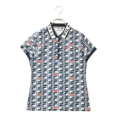 中古 レディース フィラゴルフ FILA GOLF 半袖ポロシャツ L 白×紺 ホワイト×ネイビー 春夏 ロゴ柄